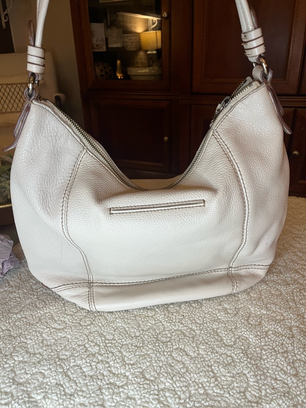 The Sak Cream Pebble Leather Shoulder Hobo